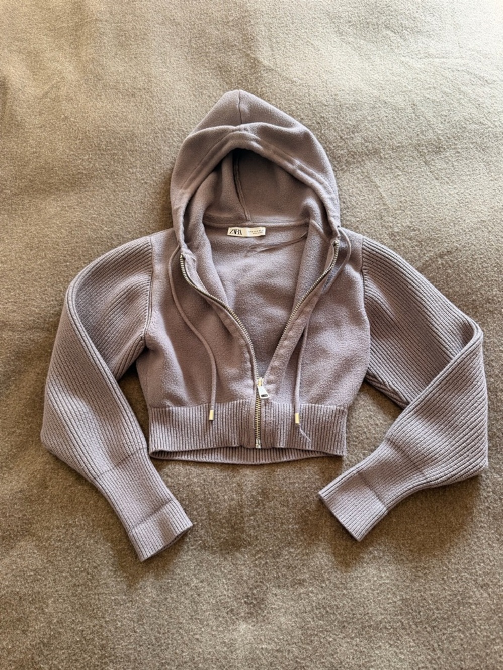 Zara Cropped Hooded Zip Sweater in Dusty Mauve